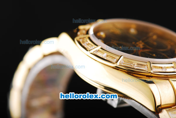 Rolex Daytona Swiss Valjoux 7750 Automatic Movement Full Gold with Diamond Bezel and Black MOP Dial-Diamond Markers - Click Image to Close